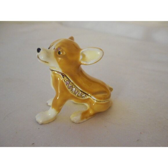 Chihuahua Dog Pewter Enamel Bejeweled Hinged Miniature Trinket Box EUC #2 - Picture 2 of 6
